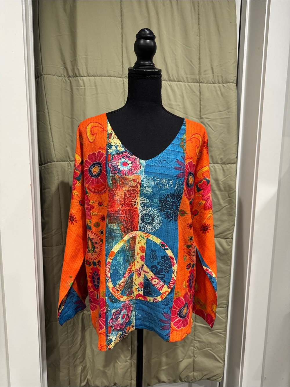 Bold Orange & Blue Peace Sign V-Neck Sweatshirt